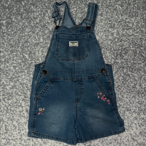 OshKosh B'gosh Other - OshKosh B'gosh Blue Denim Overalls with Pink Floral Accents Size 5T